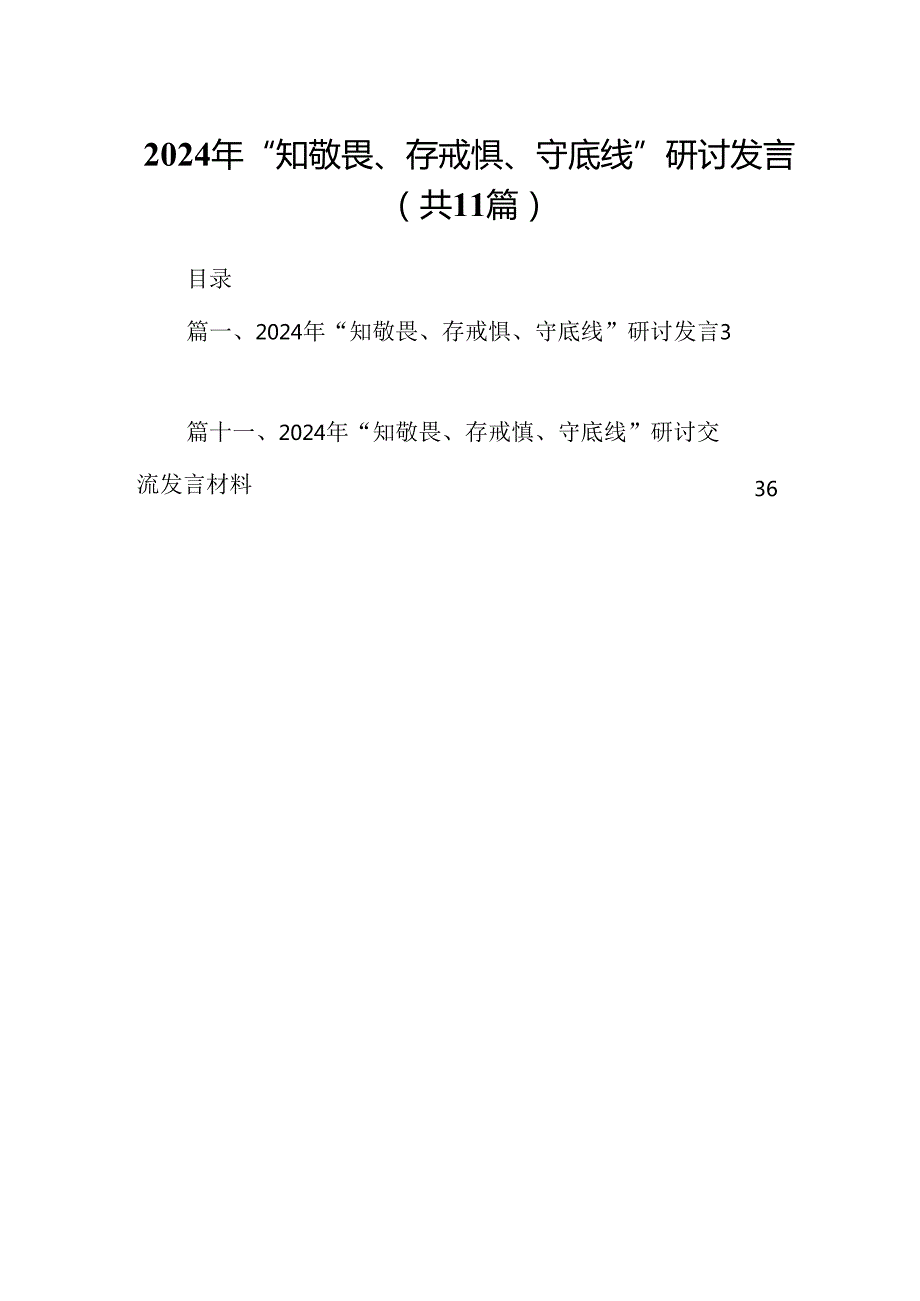 （11篇）2024年“知敬畏、存戒惧、守底线”研讨发言范文.docx_第1页