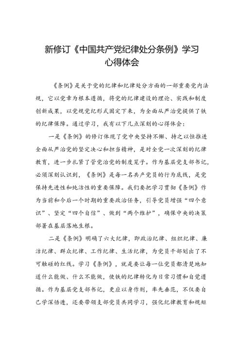 五篇党员干部2024版新修订中国共产党纪律处分条例专题读书班心得体会.docx
