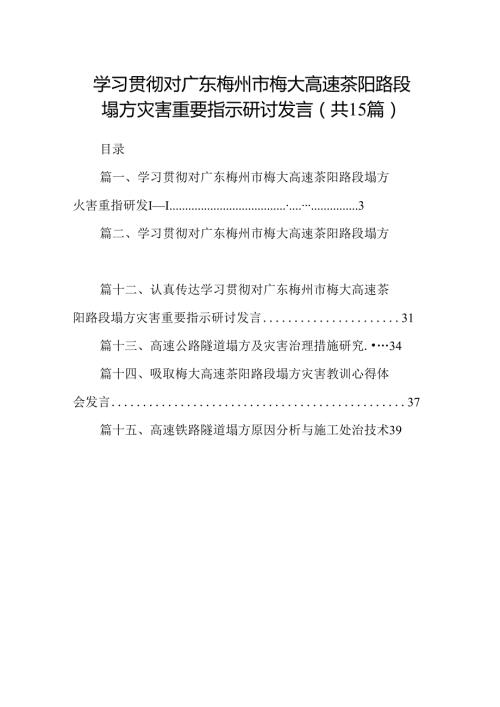 学习贯彻对广东梅州市梅大高速茶阳路段塌方灾害重要指示研讨发言 （汇编15份）.docx