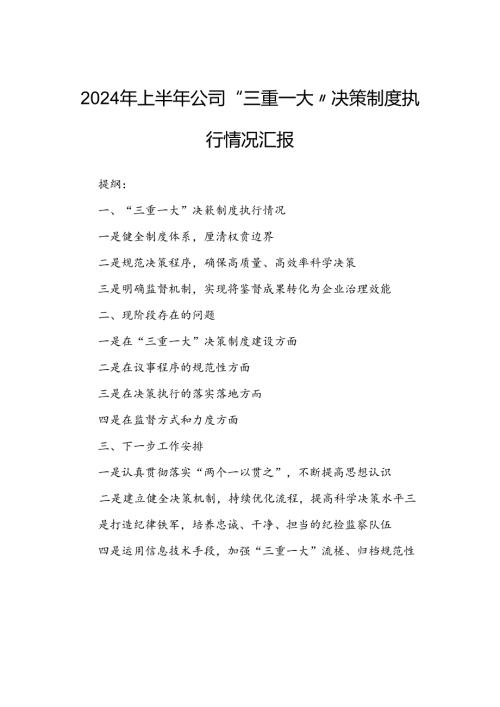 2024年上半年公司“三重一大”决策制度执行情况汇报.docx