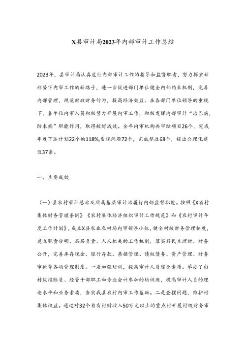 X县审计局2023年内部审计工作总结.docx
