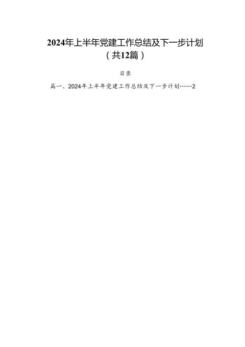 2024年上半年党建工作总结及下一步计划优选12篇.docx