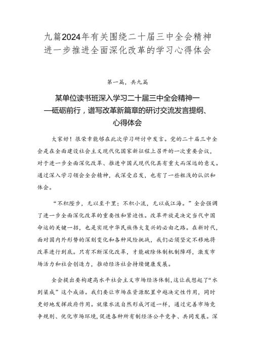 九篇2024年有关围绕二十三中全会精神进一步推进全面深化改革的学习心得体会.docx