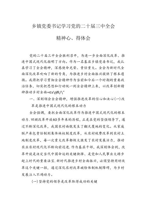 乡镇党委书记学习党的二十三中全会精神心得体会.docx