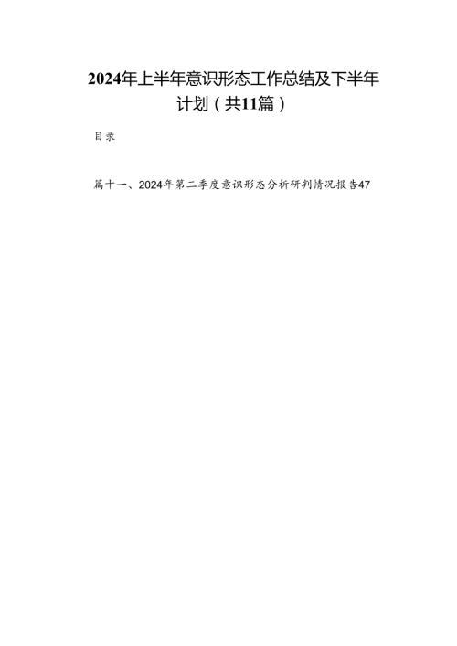 （11篇）2024年上半年意识形态工作总结及下半年计划范文.docx
