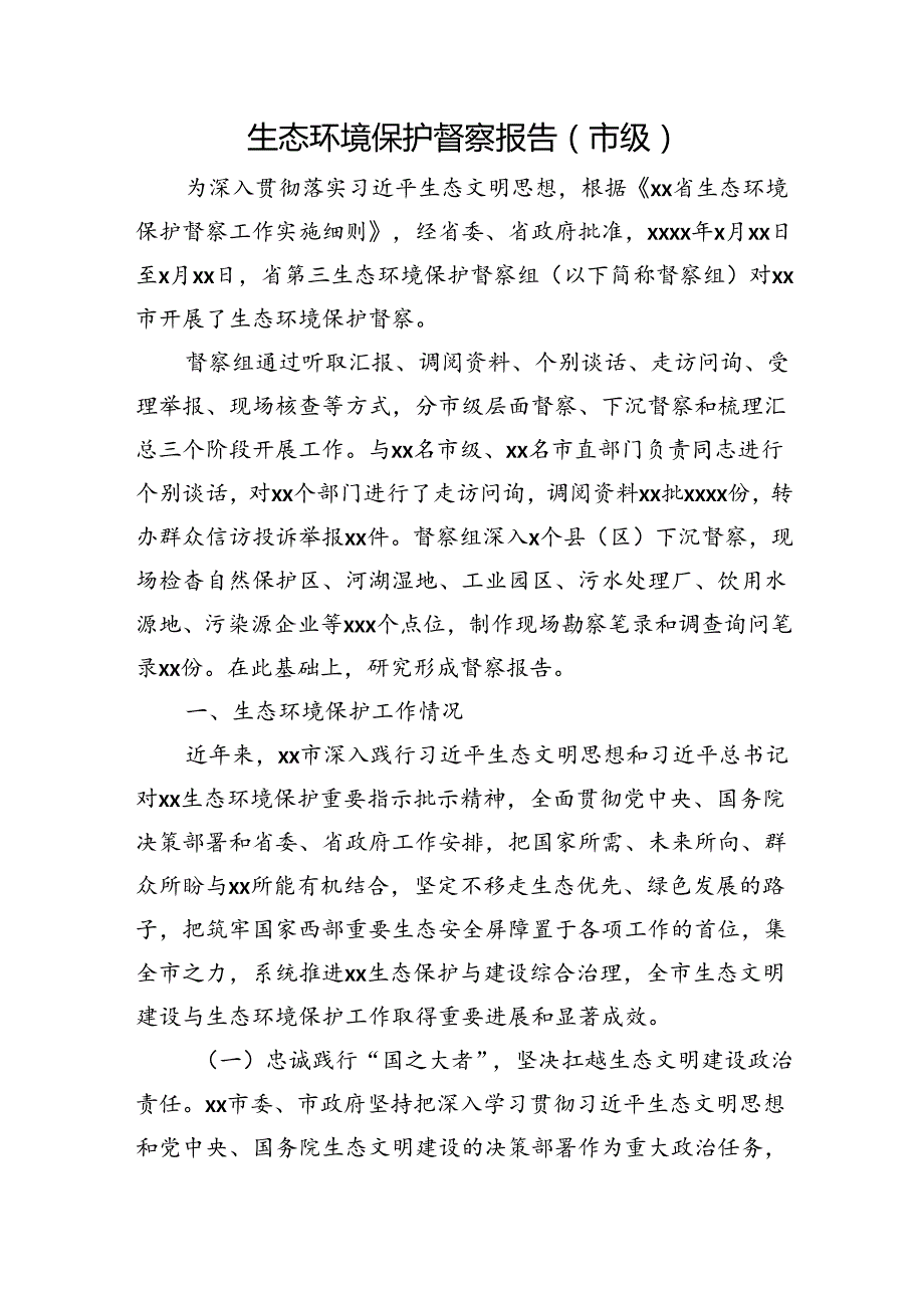 生态环境保护督察报告（市级）.docx_第1页
