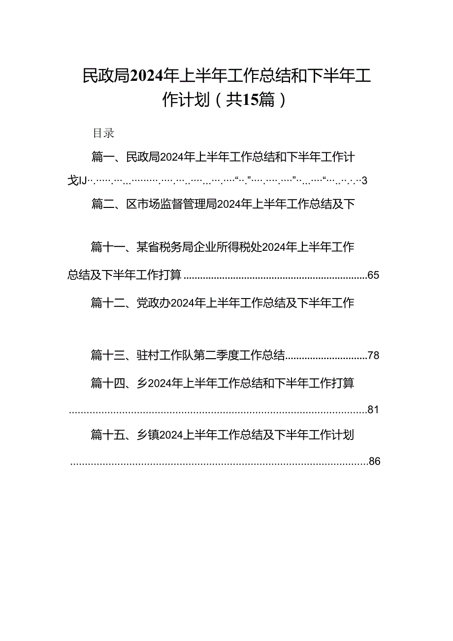 民政局2024年上半年工作总结和下半年工作计划15篇（精选）.docx_第1页