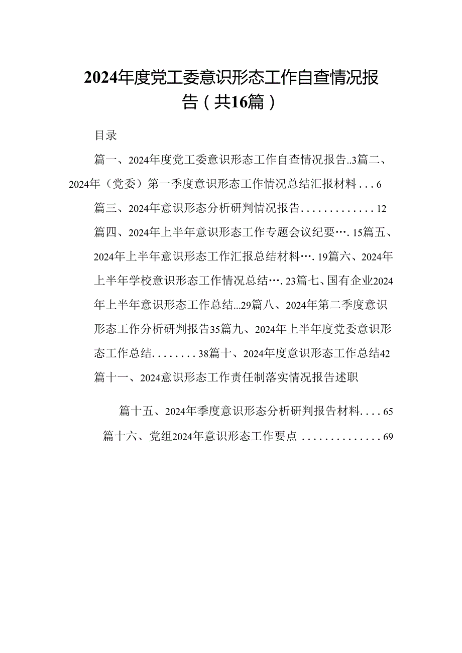 2024党工委意识形态工作自查情况报告（共16篇）.docx_第1页
