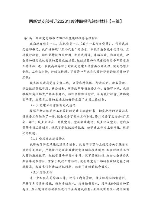 两新党支部书记2023述职报告总结材料【三篇】.docx