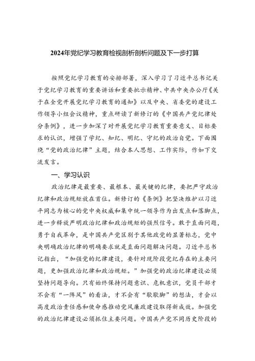 (11篇)2024年党纪学习教育检视剖析剖析问题及下一步打算范文.docx