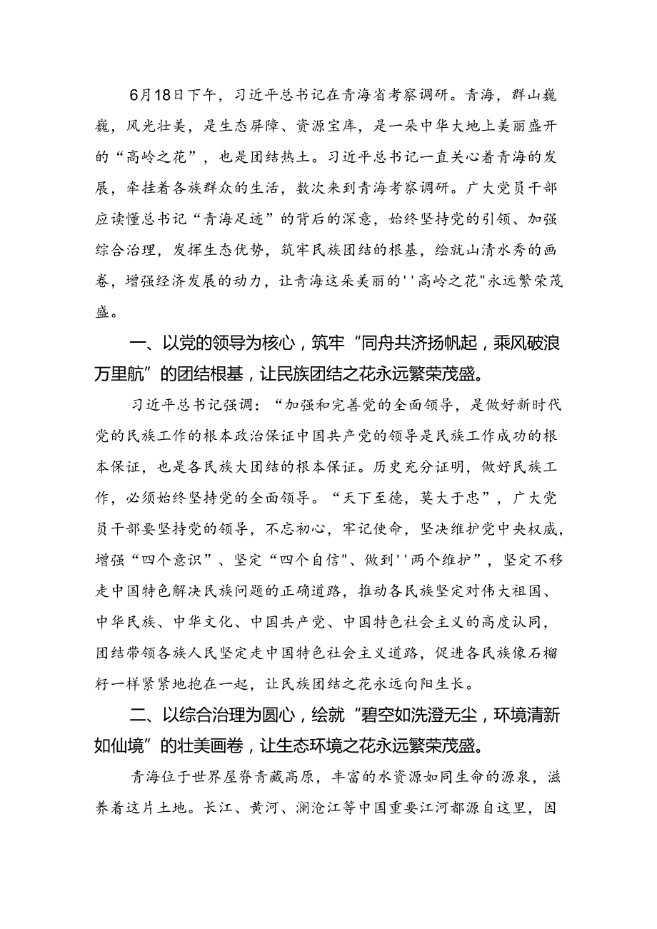 学习2024年在青海省考察调研重要讲话精神心得体会研讨发言材料范文精选(8篇).docx_第3页