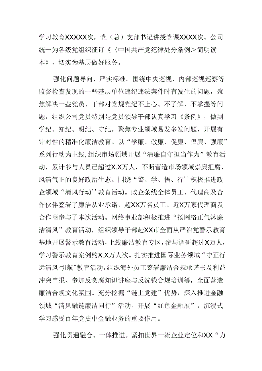 7篇汇编关于深化2024党纪学习教育情况汇报、经验做法.docx_第2页