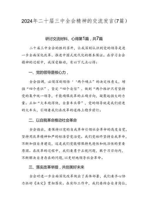 2024年二十三中全会精神的交流发言（7篇）.docx