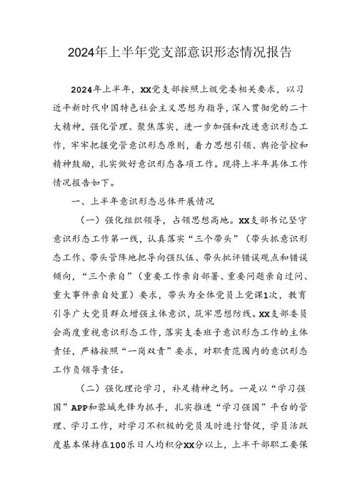 开展2024年上半年《党支部意识形态情况》工作报告 （3份）57(1).docx
