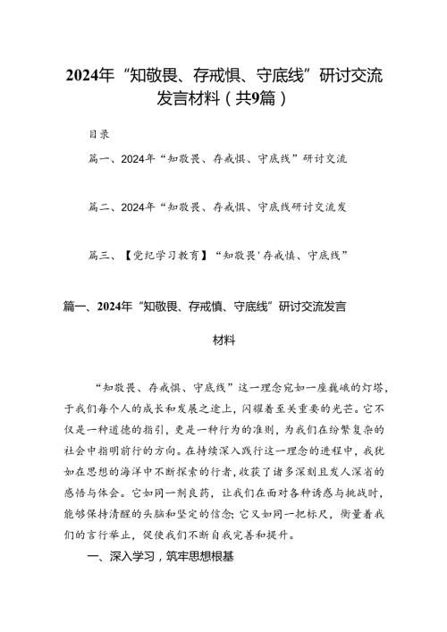2024年“知敬畏、存戒惧、守底线”研讨交流发言材料（共9篇选择）.docx