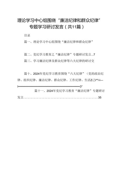（11篇）理论学习中心组围绕“廉洁纪律和群众纪律”专题学习研讨发言（详细版）.docx