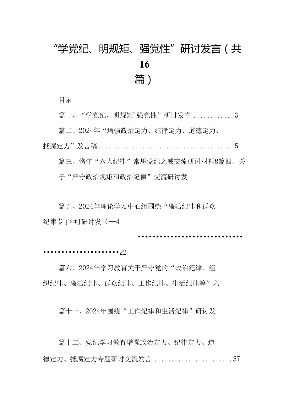 “学党纪、明规矩、强党性”研讨发言16篇（精选）.docx_第1页