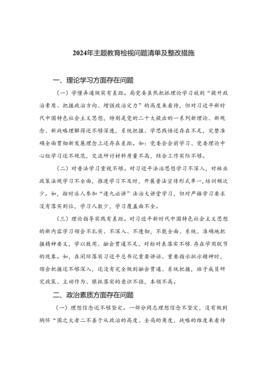 2024年专题教育检视问题清单及整改措施最新版15篇合辑.docx_第1页