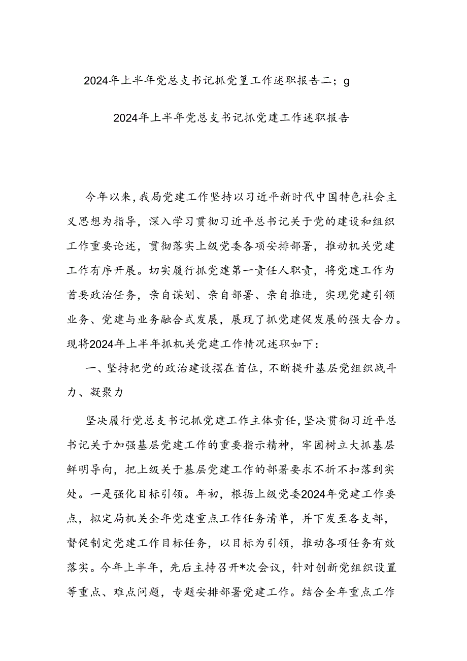 2024年上半年党总支书记抓党建工作述职报告二篇.docx_第1页