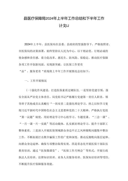 县医疗保障局2024年上半年工作总结和下半年工作计划.docx