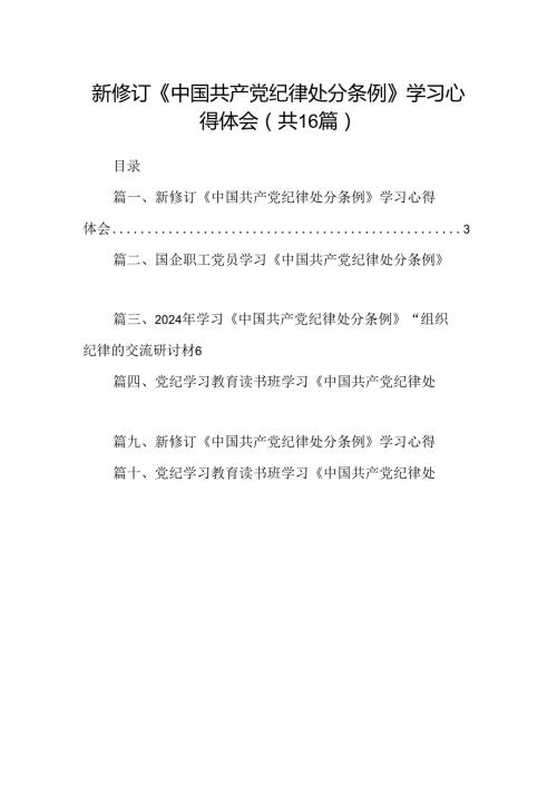 （16篇）新修订《中国共产党纪律处分条例》学习心得体会合计资料.docx