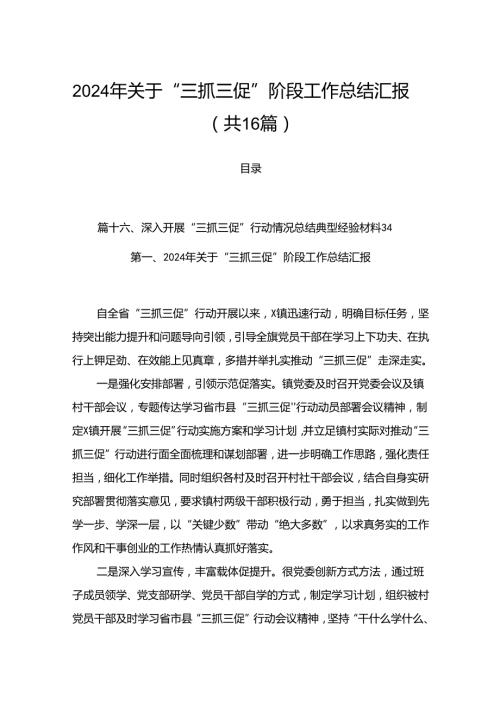 2024年关于“三抓三促”阶段工作总结汇报（共16篇）.docx