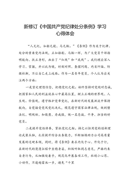 关于开展2024新修订中国共产党纪律处分条例心得体会参考范文(五篇).docx