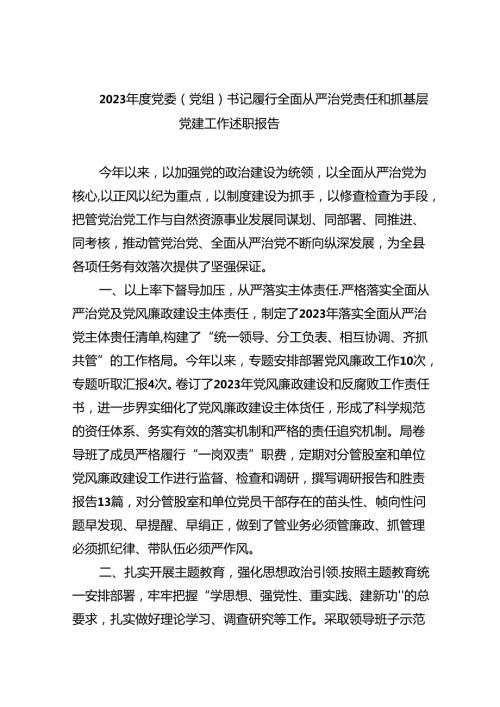 2023党委（党组）书记履行全面从严治党责任和抓基层党建工作述职报告9篇（详细版）.docx