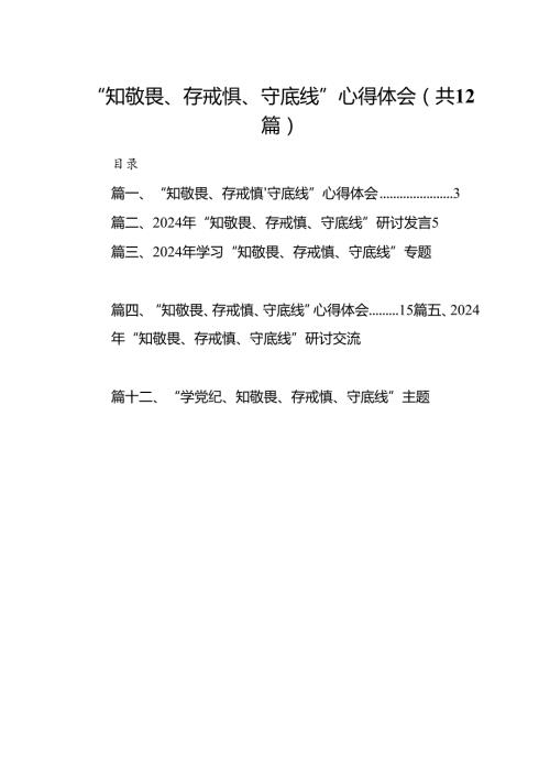 “知敬畏、存戒惧、守底线”心得体会(12篇集合).docx