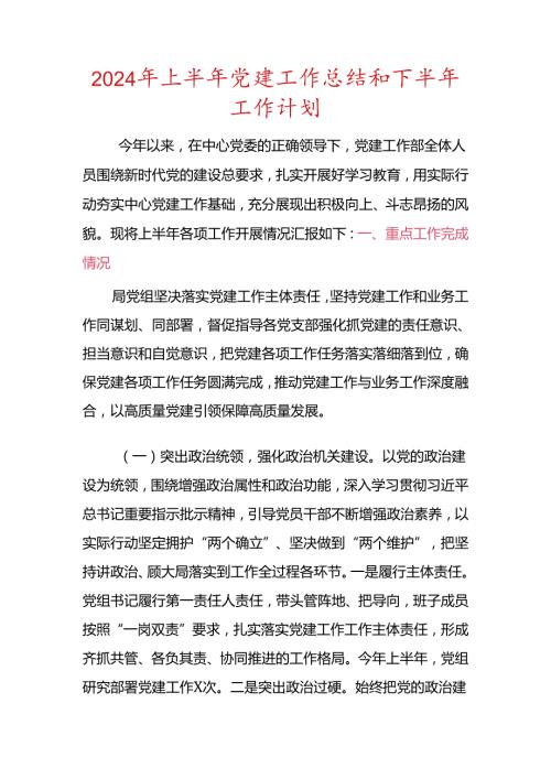 2024年上半年党建工作总结和下半年工作计划(1).docx
