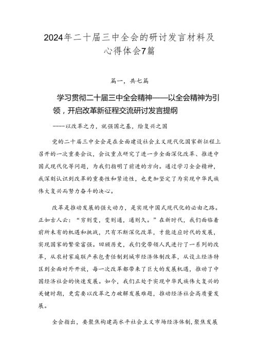 2024年二十三中全会的研讨发言材料及心得体会7篇.docx