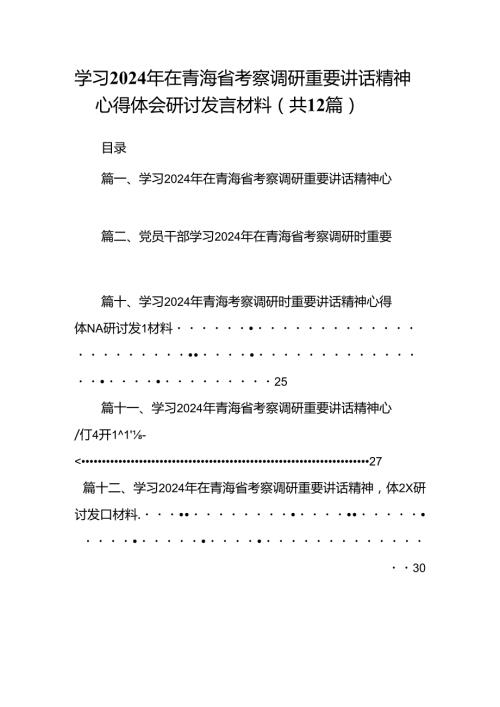 学习2024年在青海省考察调研重要讲话精神心得体会研讨发言材料12篇供参考.docx
