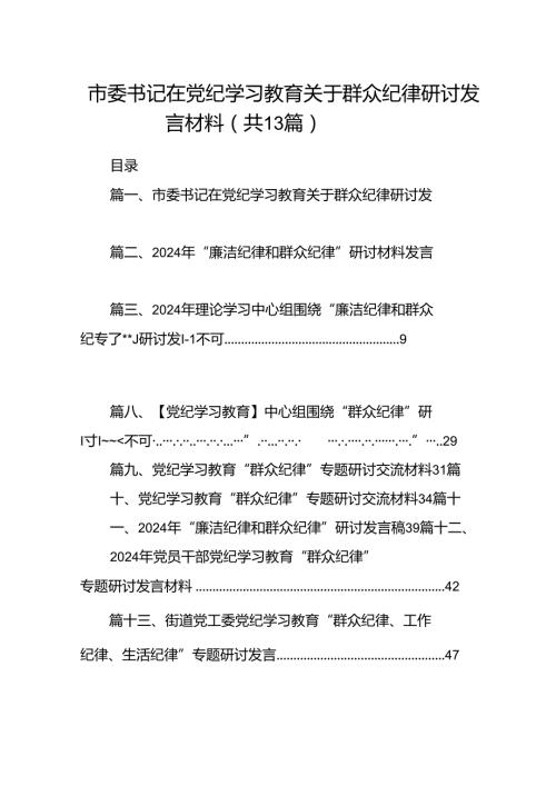市委书记在党纪学习教育关于群众纪律研讨发言材料（共13篇）.docx