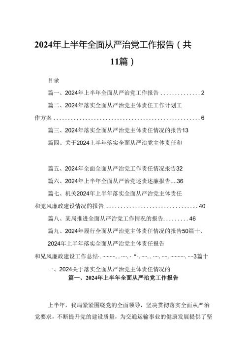 2024年上半年全面从严治党工作报告（共11篇）.docx