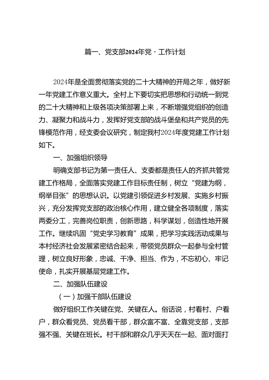 （10篇）2024 党建工作计划（精选）.docx_第2页