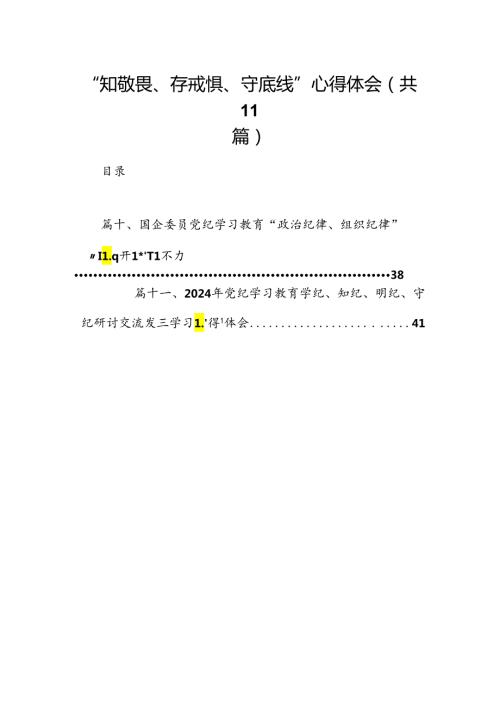 （11篇）2024“知敬畏、存戒惧、守底线”心得体会汇编.docx