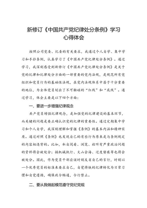 国企干部2024新修订中国共产党纪律处分条例的心得体会合集(五篇).docx