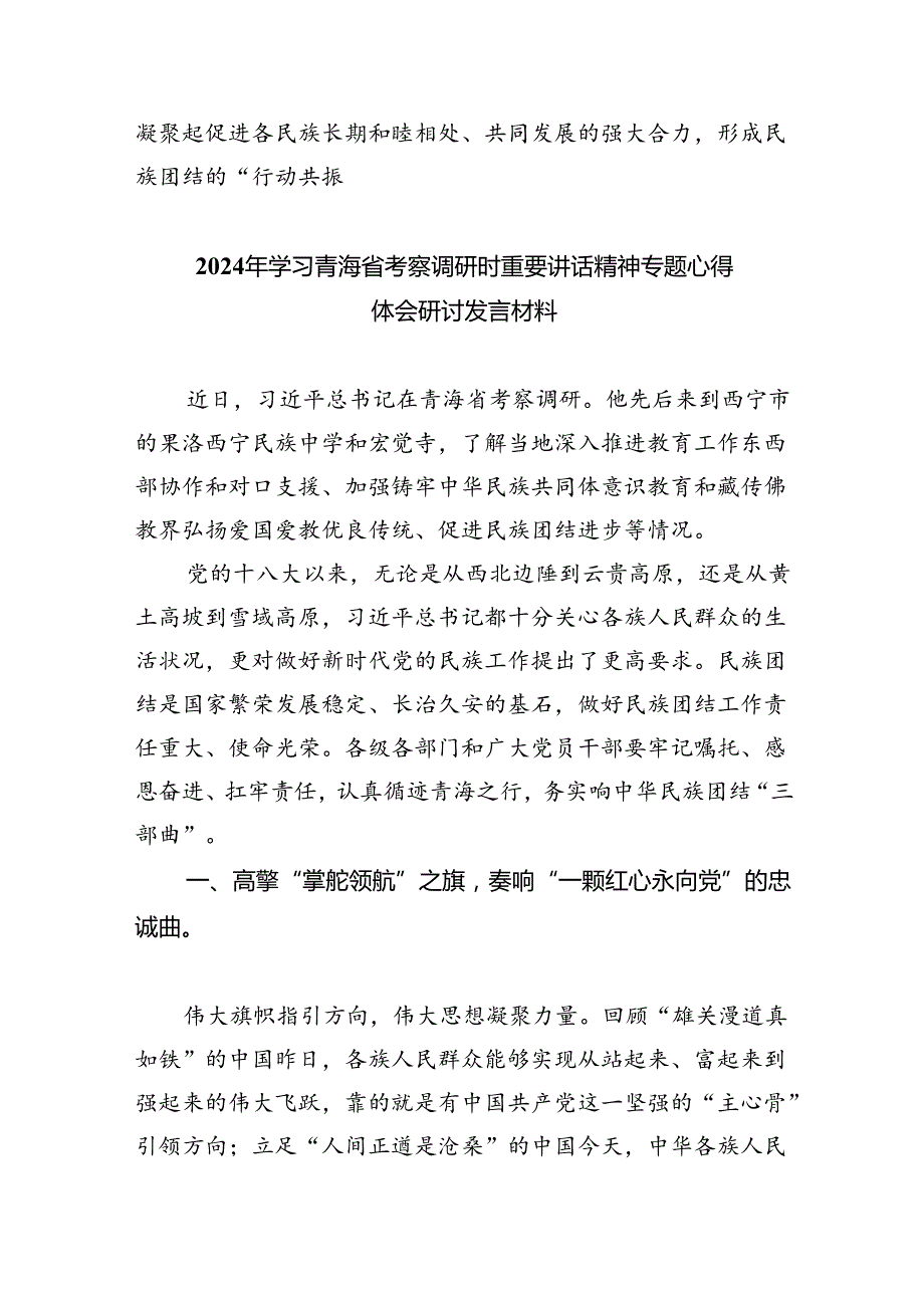 (六篇)学习2024年在青海省考察调研重要讲话精神心得体会研讨发言材料范本.docx_第3页