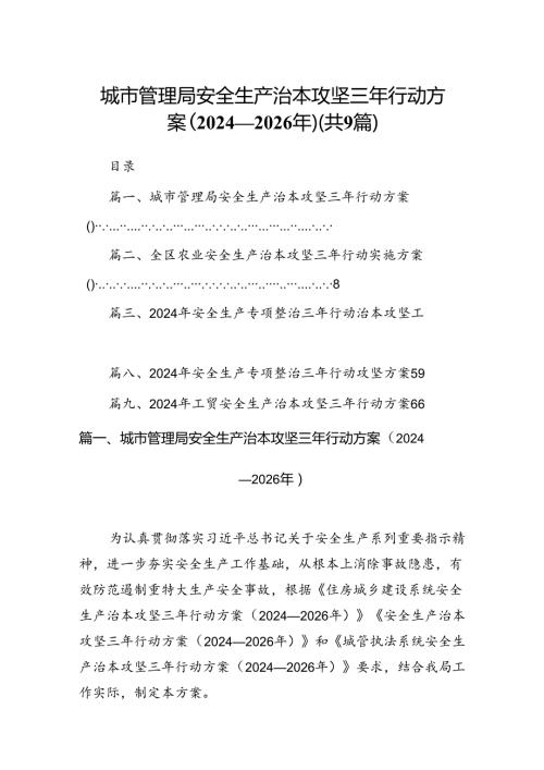 （9篇）城市管理局安全生产治本攻坚三年行动方案（20242026年）范文.docx
