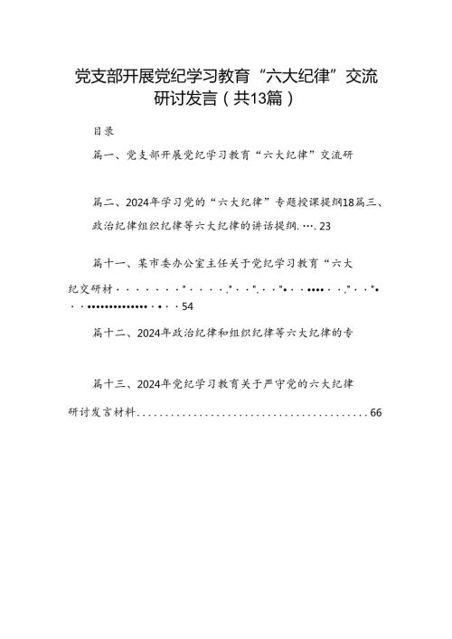 党支部开展党纪学习教育“六大纪律”交流研讨发言13篇供参考.docx