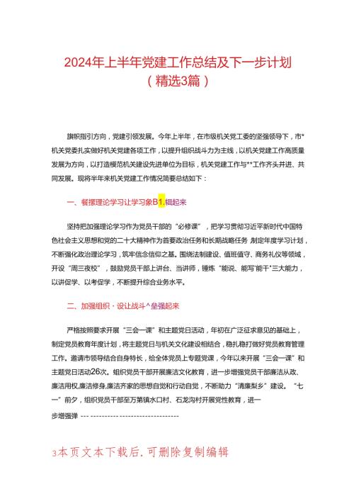 2024年上半年党建工作总结及下一步计划.docx