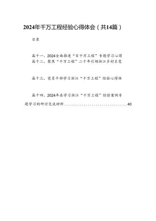 2024年千万工程经验心得体会14篇（详细版）.docx