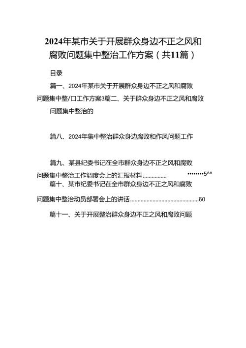 （11篇）2024年某市关于开展群众身边不正之风和腐败问题集中整治工作方案范文.docx
