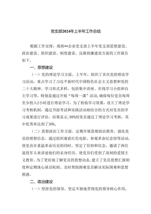 党支部2024年上半年工作总结(精选九篇合集).docx