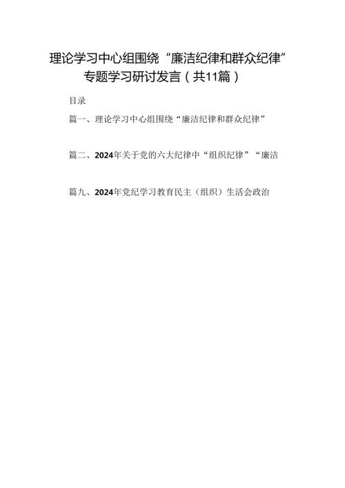 （11篇）理论学习中心组围绕“廉洁纪律和群众纪律”专题学习研讨发言（精选）.docx