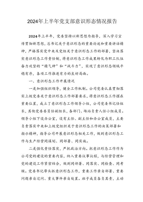 开展2024年上半年《党支部意识形态情况》工作报告 （3份）.docx