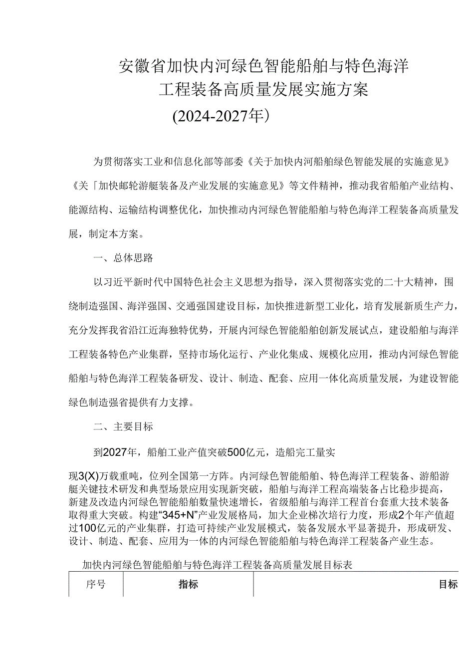《安徽省加快内河绿色智能船舶与特色海洋工程装备高质量发展实施方案（20242027年）》全文及解读.docx_第1页
