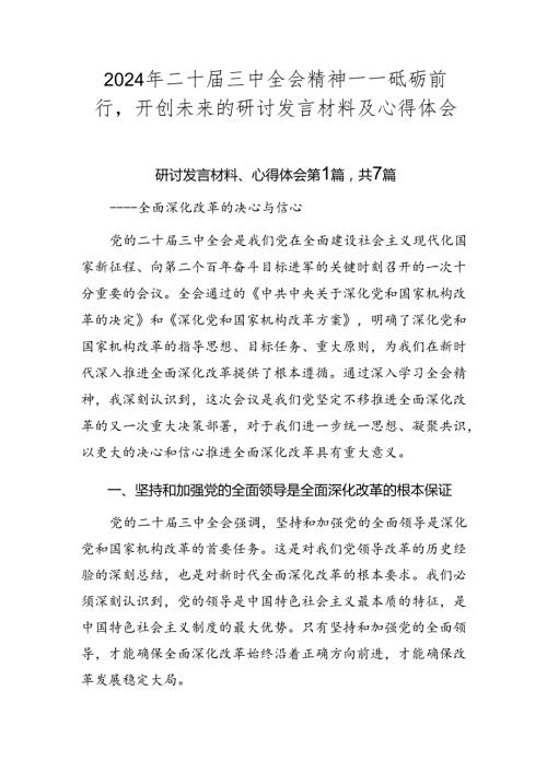 2024年二十三中全会精神——砥砺前行开创未来的研讨发言材料及心得体会.docx