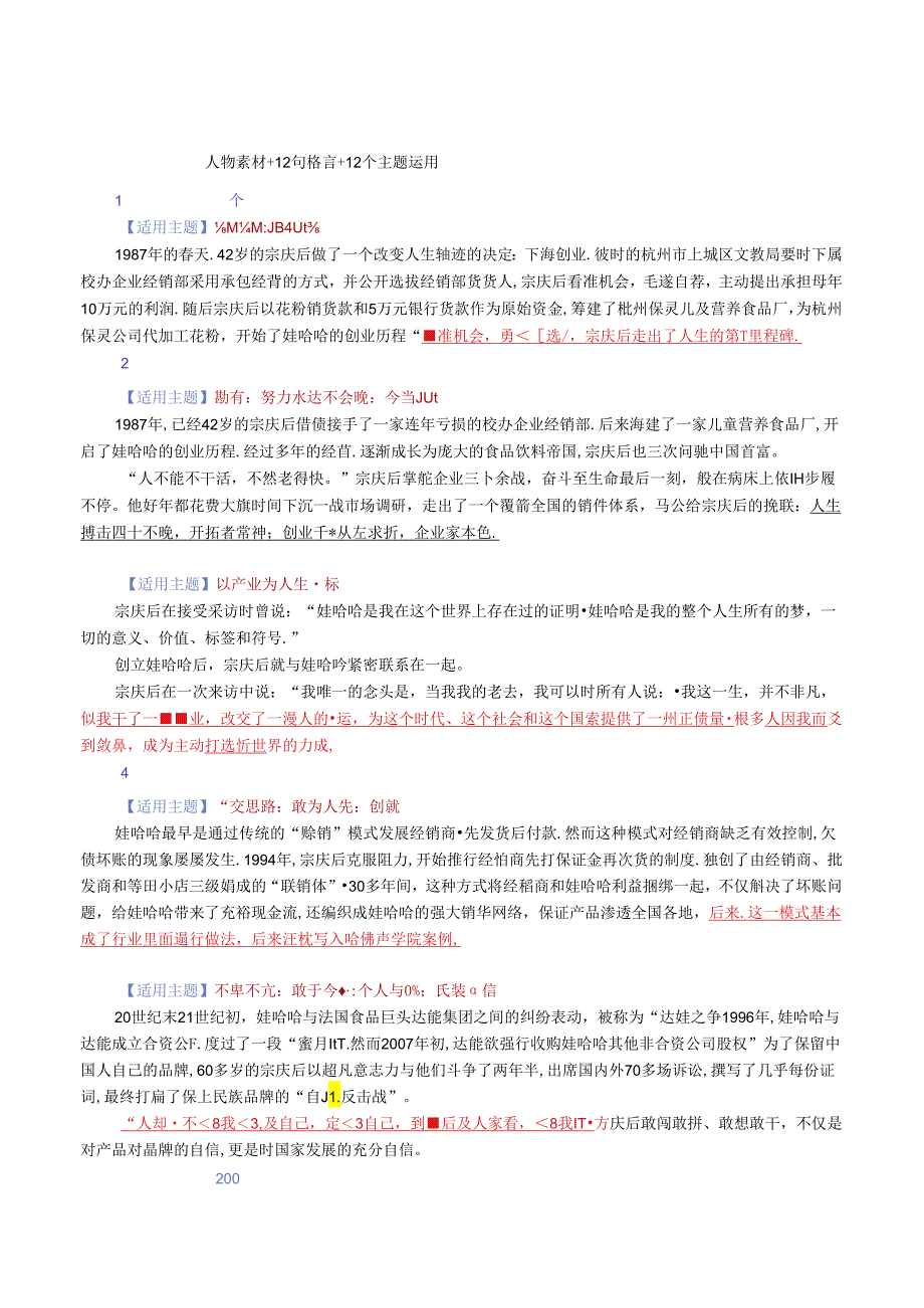 作文素材致敬民族企业家 宗庆后作文素材积累与运用.docx_第1页