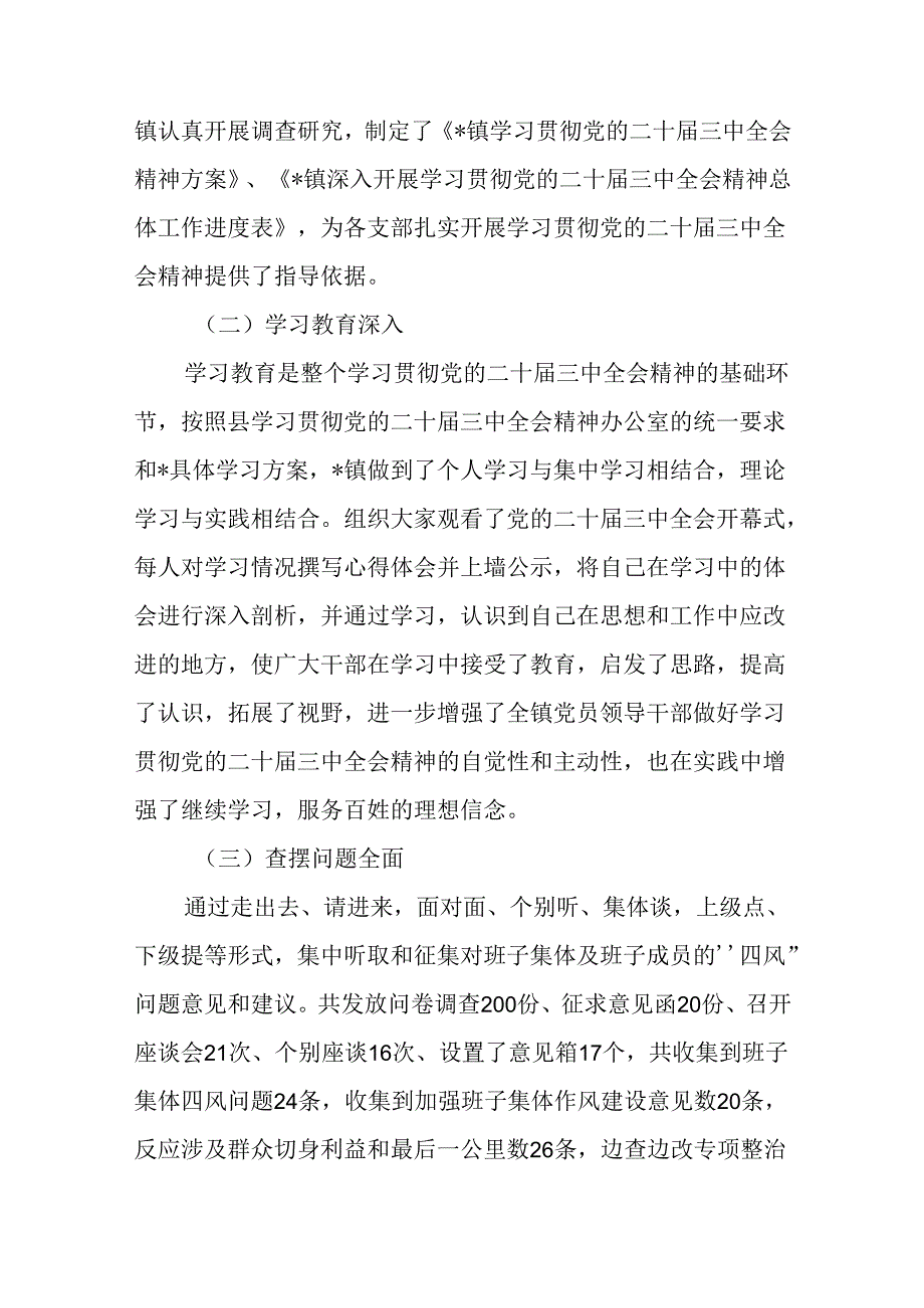 乡镇党委学习贯彻党的二十三中全会精神总结报告和镇2024年上半年党建工作总结.docx_第3页